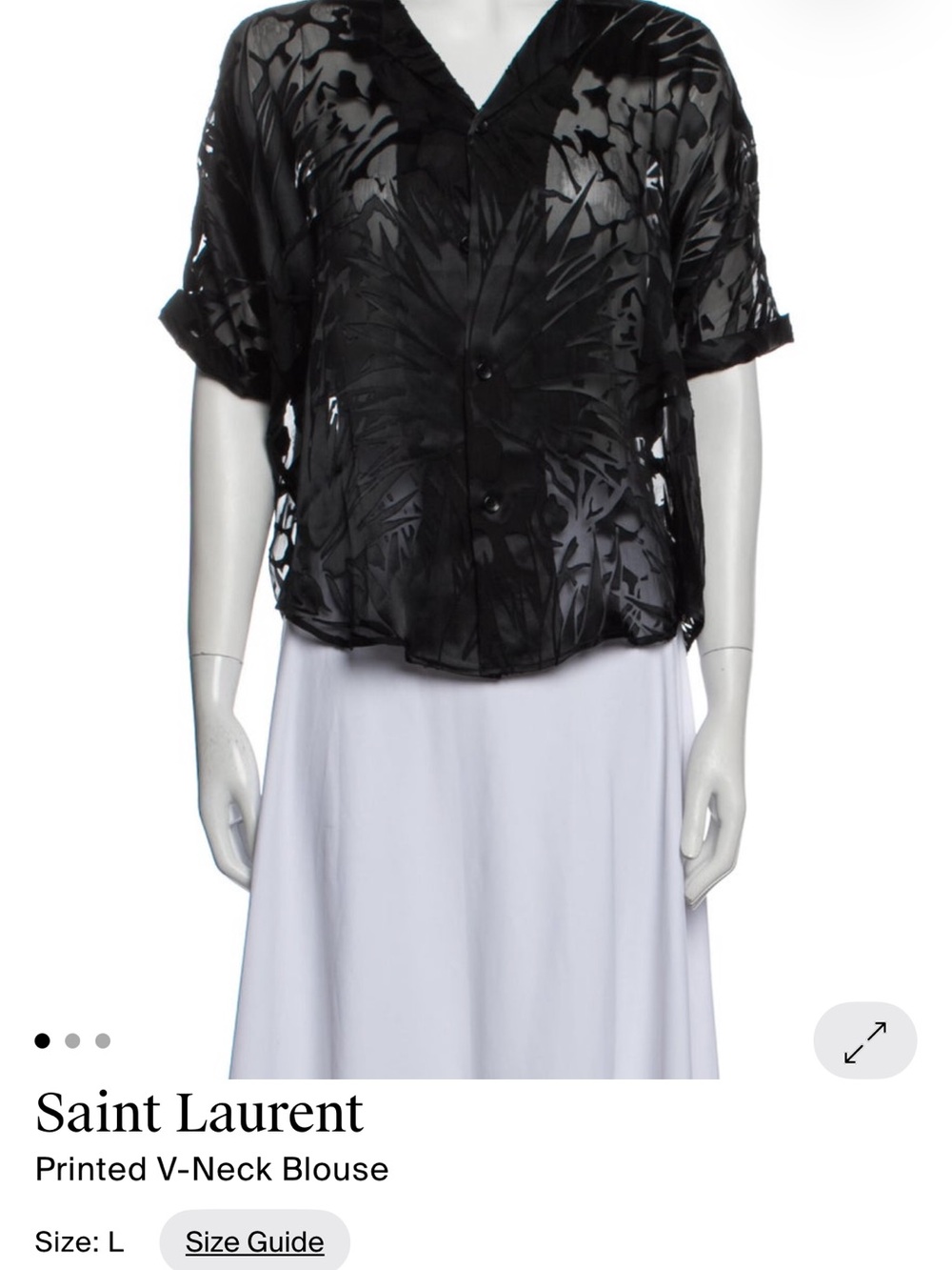 Saint Laurent Black Sheer Botanical V-Neck Blouse